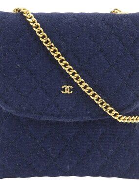CHANEL Chain pouch Pouch Micro Matelasse Navy blue cotton Women